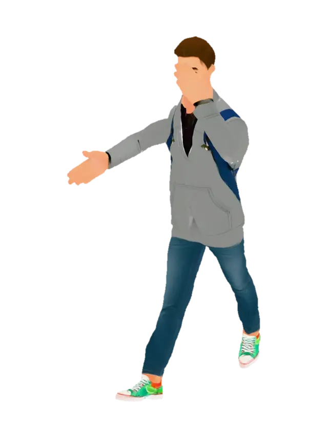 3D model for Stylized low-poly 3D mobile game asset for a business life simulator, cheerful modern city style, clean bevelled shapes, slightly exaggerated proportions, readable from a 3/4 isometric camera, optimized for Unity mobile, single centered object, game-ready topology, PBR texture, no background, no text, no logos, no brand names. Stylized low-poly 3D mobile game character, young ambitious entrepreneur, casual hoodie, slim pants, sneakers, small backpack, friendly face, simplified facial features, full body, T-pose, animation-ready, clean topology, colorful business simulator style, readable from isometric camera, no background, no text, no logo.