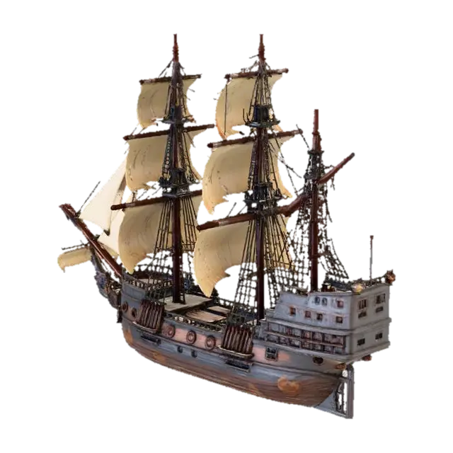 High-poly realistic pirate ship, large wooden sailing vessel inspired by 17th–18th… - Boat 3D model, vytvořený pomocí AI