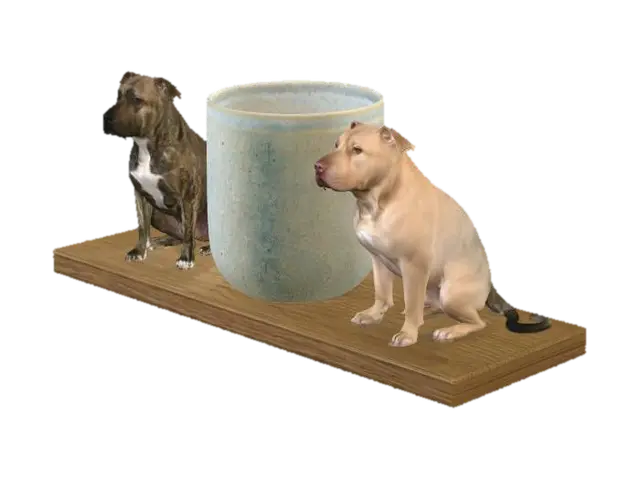Two Dogs and a Ceramic Pot model 3D, wygenerowany przez AI