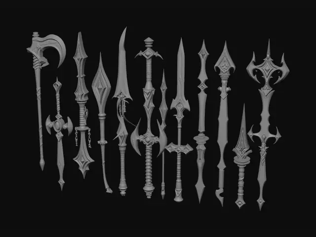 3D model for Create a premium stylized fantasy weapon pack for a game marketplace.

Include:
12 unique weapons
swords, axes, daggers, staffs, bows, hammers
glowing magical crystals
medieval fantasy style
clean topology
game-ready models
optimized low-poly meshes
detailed hand-painted textures
PBR materials
separate UV maps
consistent art style
high visual quality
Unreal Engine and Unity compatible
export as FBX and GLB

Style:
Stylized AAA fantasy game art similar to World of Warcraft, League of Legends, and modern indie RPGs.

Requirements:
- each weapon must be unique
- strong silhouettes
- vivid colors
- professional marketplace quality
- clean geometry
- no copyright infringement
- original designs only

Presentation:
Generate cinematic render previews with dark background and dramatic lighting.