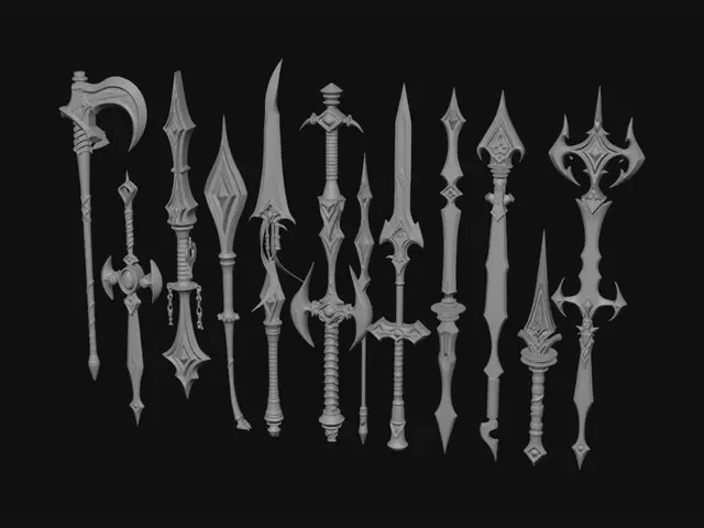3D model for Create a premium stylized fantasy weapon pack for a game marketplace.

Include:
12 unique weapons
swords, axes, daggers, staffs, bows, hammers
glowing magical crystals
medieval fantasy style
clean topology
game-ready models
optimized low-poly meshes
detailed hand-painted textures
PBR materials
separate UV maps
consistent art style
high visual quality
Unreal Engine and Unity compatible
export as FBX and GLB

Style:
Stylized AAA fantasy game art similar to World of Warcraft, League of Legends, and modern indie RPGs.

Requirements:
- each weapon must be unique
- strong silhouettes
- vivid colors
- professional marketplace quality
- clean geometry
- no copyright infringement
- original designs only

Presentation:
Generate cinematic render previews with dark background and dramatic lighting.