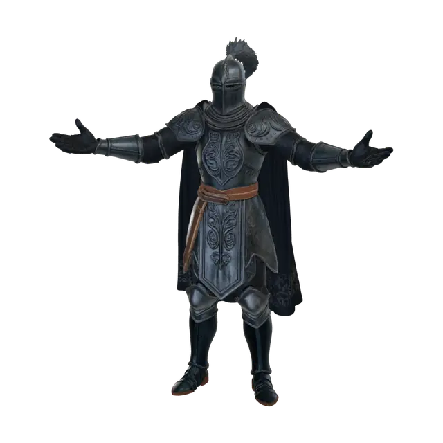 3D model for cavagliere medievale in armatura senza armi, stile dark litght fantasy