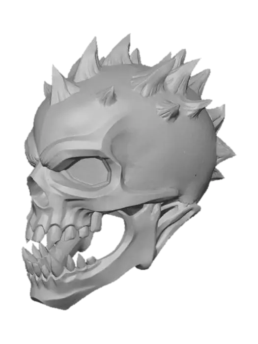 3D model for R15 compatible Roblox mesh, **Head** of an undead skeletal monster, sharp bone texture, hyper detailed, glowing red eyes, perfect mesh, game asset, low poly