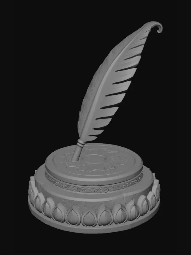 3D model for Golden Quill on a Stone Pedestal