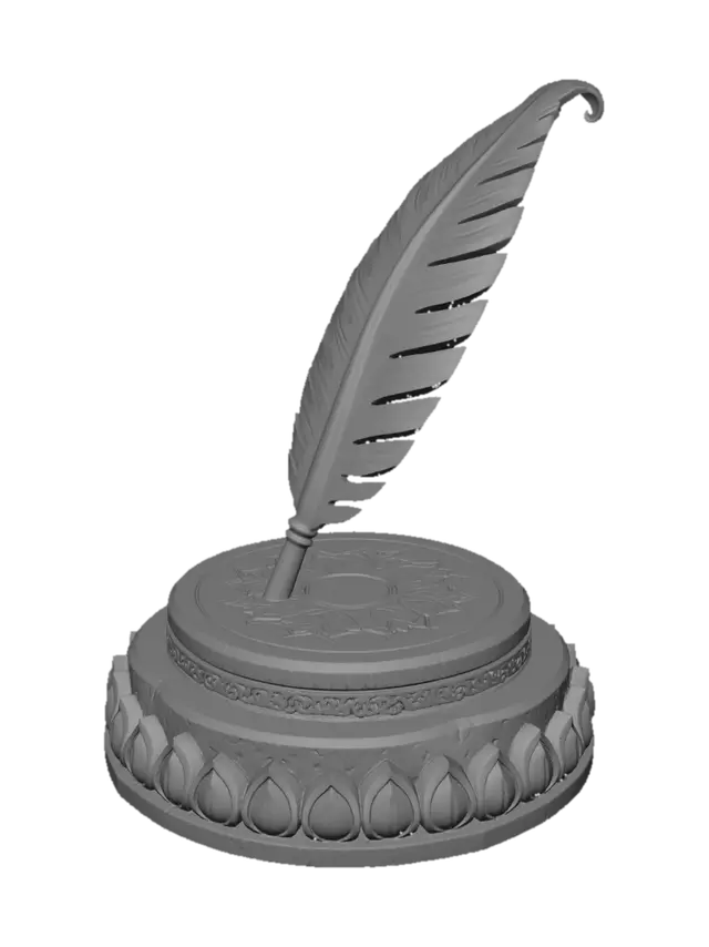 3D model for Golden Quill on a Stone Pedestal