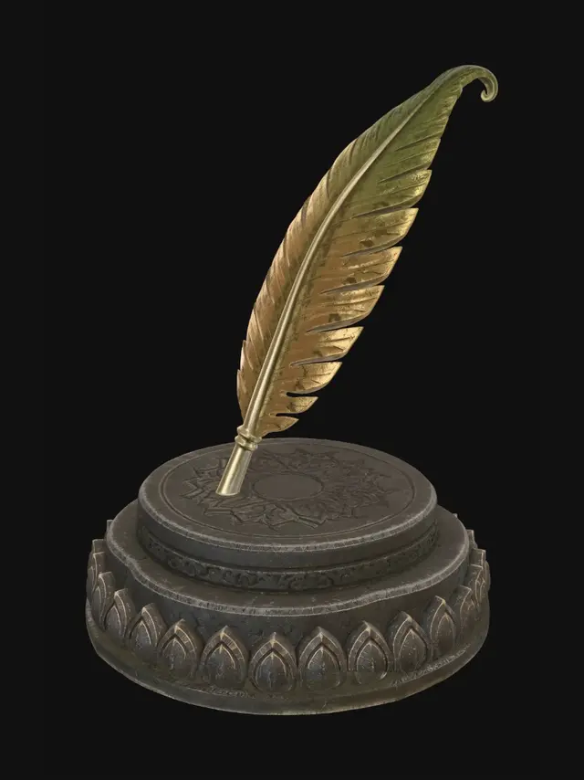 3D model for Golden Quill on a Stone Pedestal