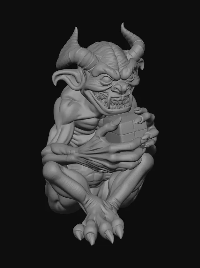 3D model for A demonic troll playing with a rubiks cube with each square containing an icon representing political ideologies from around the world.