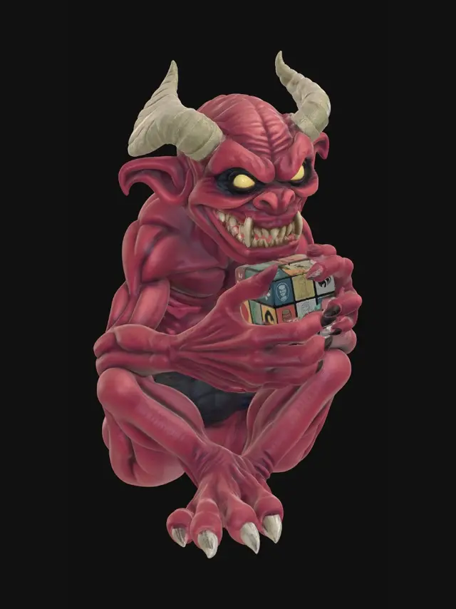 3D model for A demonic troll playing with a rubiks cube with each square containing an icon representing political ideologies from around the world.