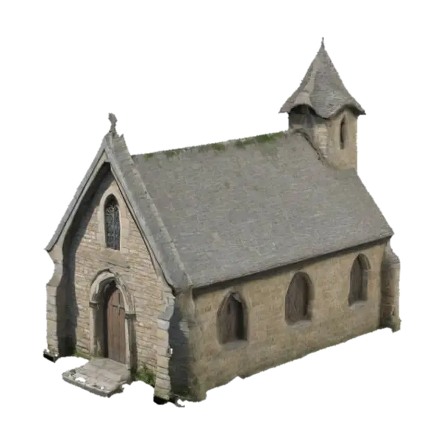 small medieval stone church 3D model, vytvořený pomocí AI