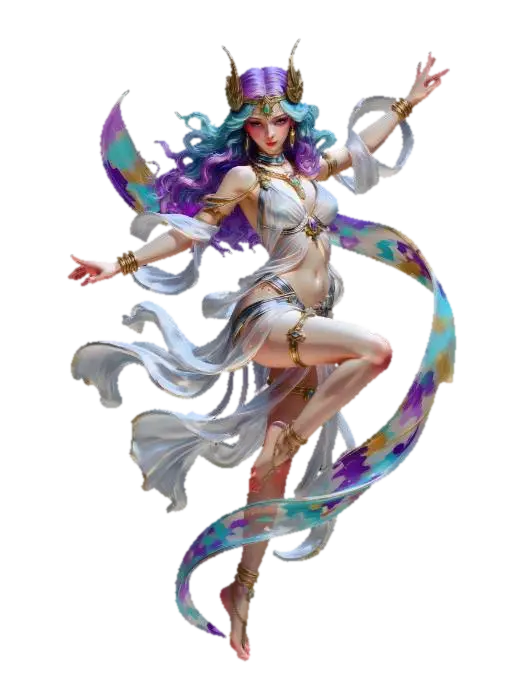 Celestial Dancer in a Silver Veil 3D model, vytvořený pomocí AI