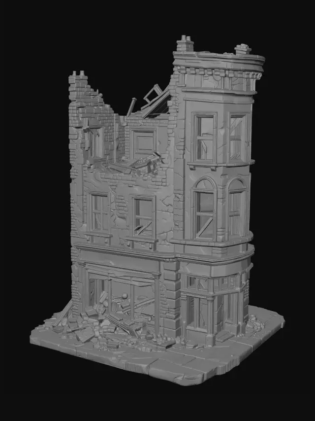 3D model for Ruined blue building