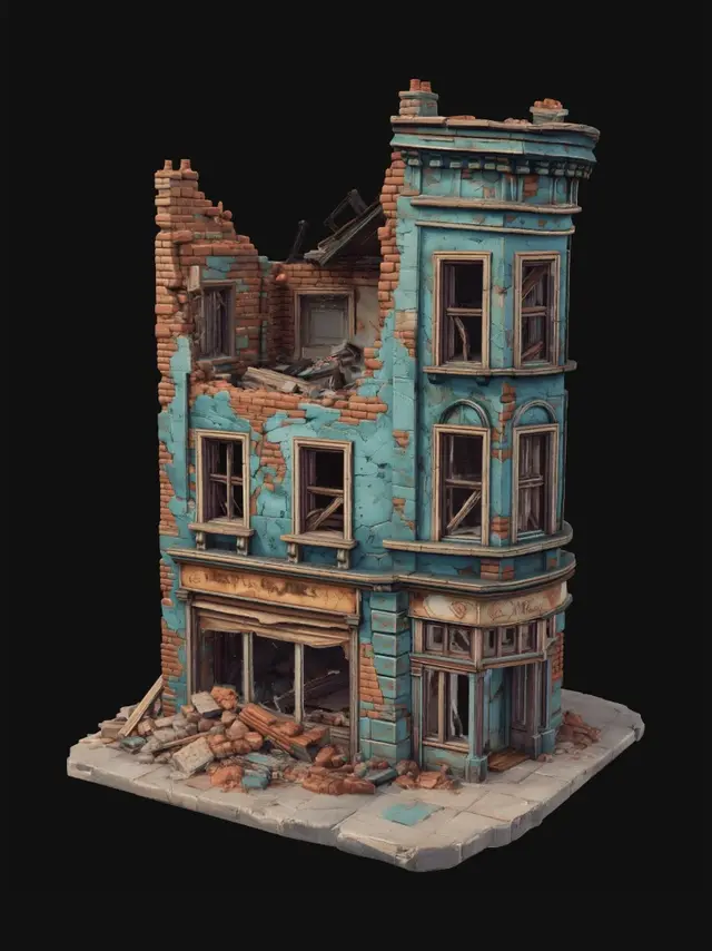 3D model for Ruined blue building