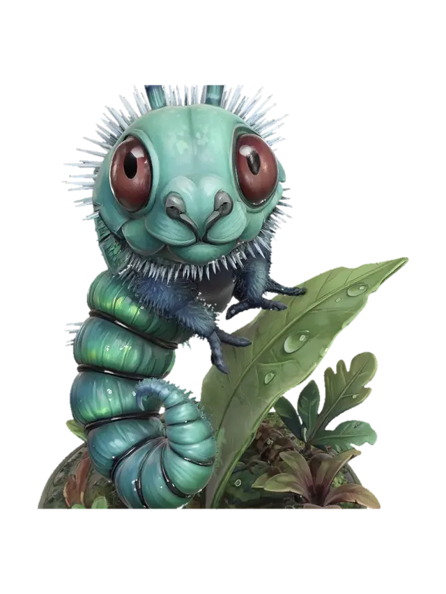 Curious Cobalt Caterpillar 3D model, vytvořený pomocí AI