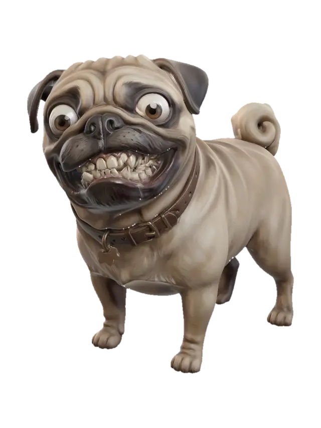 Goofy Pug - Face 3D model, vytvořený pomocí AI