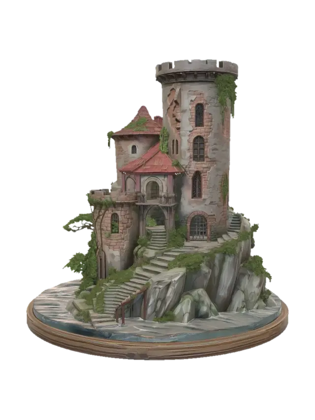 Ivy-Clad Sea Tower - Coast 3D model, vytvořený pomocí AI