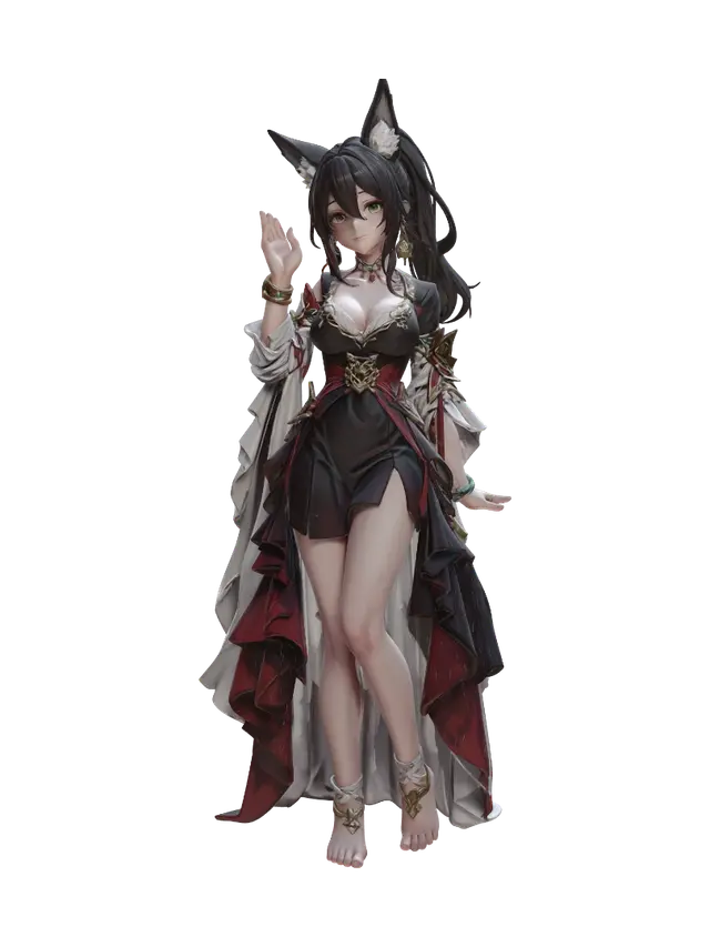 kitsune Maiden Miko - Folklore 3D model, vytvořený pomocí AI
