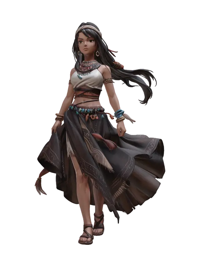 Dancing Tribal Beauty - Facial 3D model, vytvořený pomocí AI