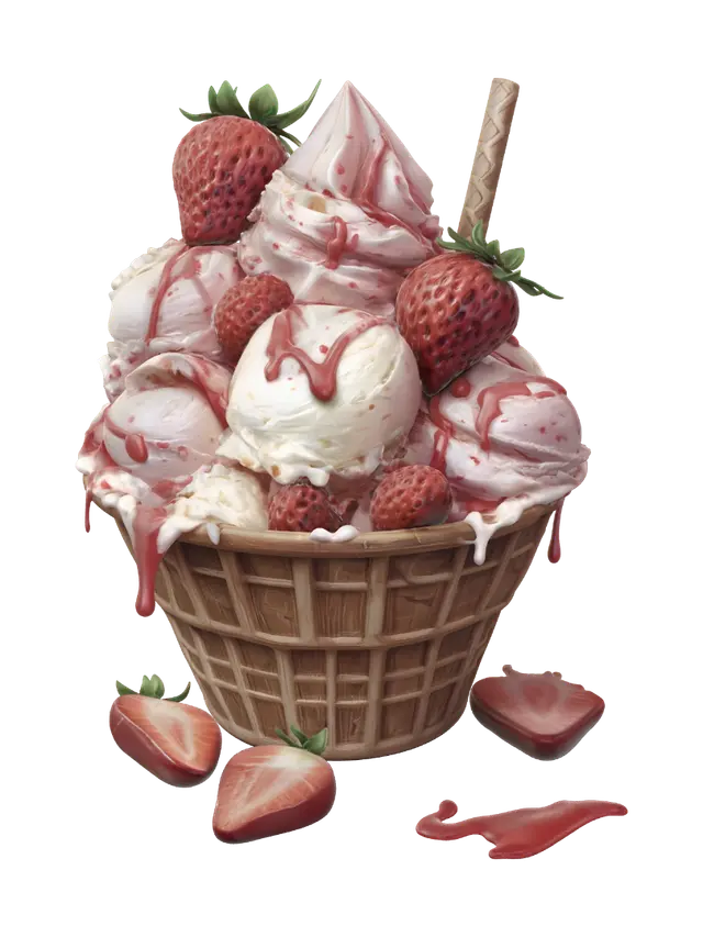 Strawberry Sundae Tower - Cube 3D model, vytvořený pomocí AI