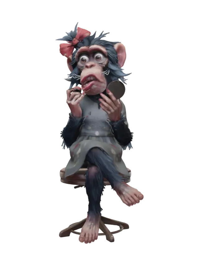 Chimpanzee Character 3D model, vytvořený pomocí AI