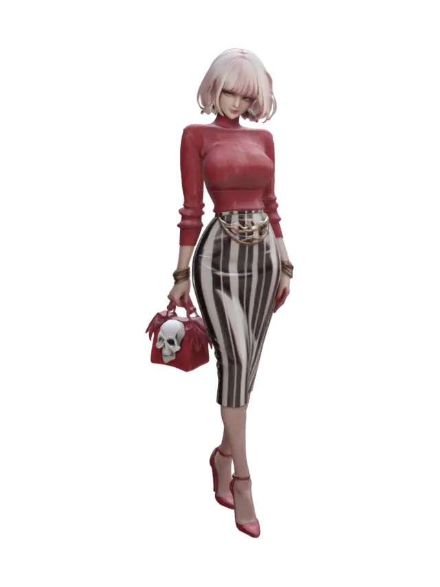 Pink Skull Girl - Ghoul 3D model, vytvořený pomocí AI