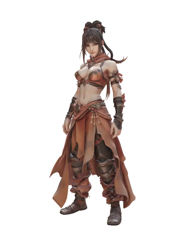 Orange Warrior Woman - Heroine 3D model, vytvořený pomocí AI
