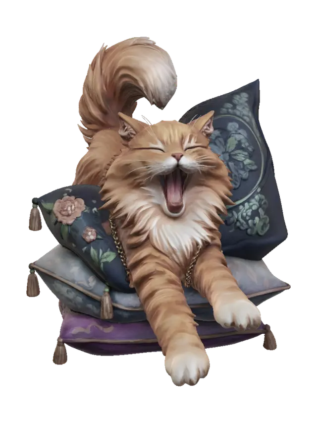3D model for Yawning Ginger Cat on Cushions