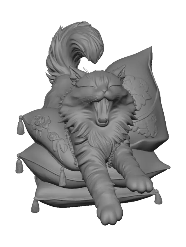 3D model for Yawning Ginger Cat on Cushions