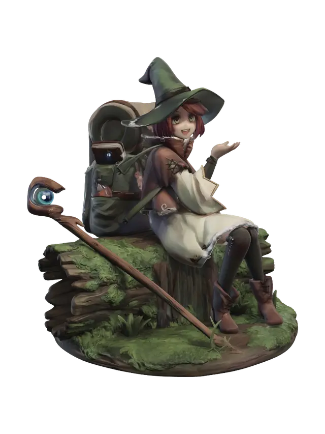 Model 3D Witch on a Mossy Rock - Posed, dijana oleh AI