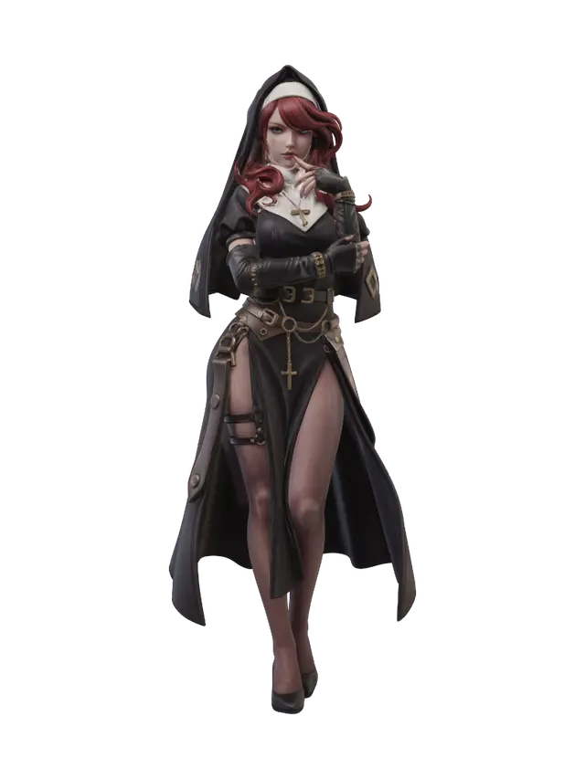 Dark Red Nun - Modest 3D model, vytvořený pomocí AI