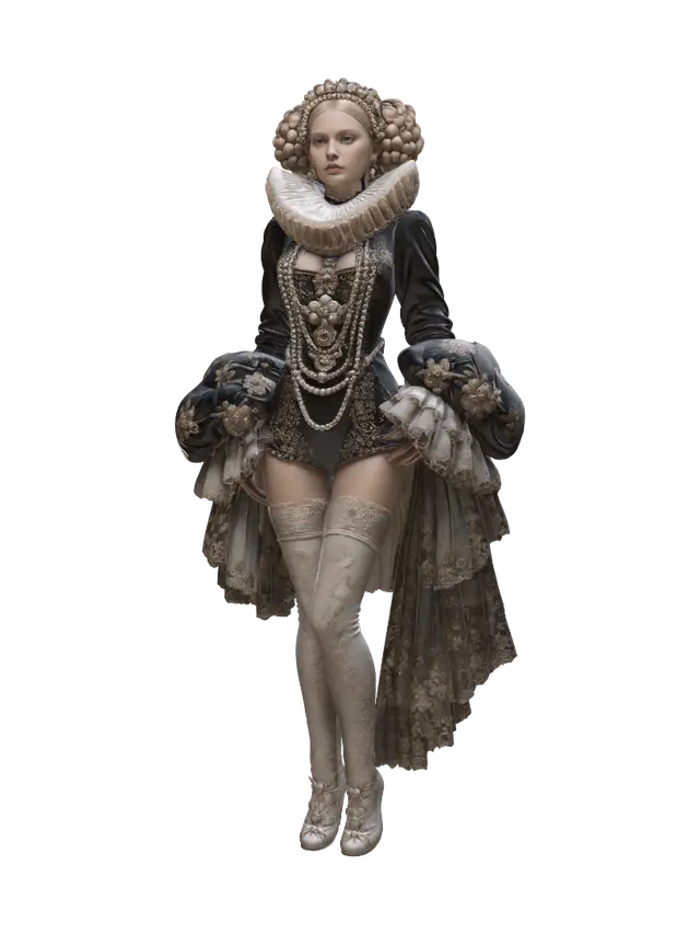 Baroque Pearl Lady 3D model, vytvořený pomocí AI