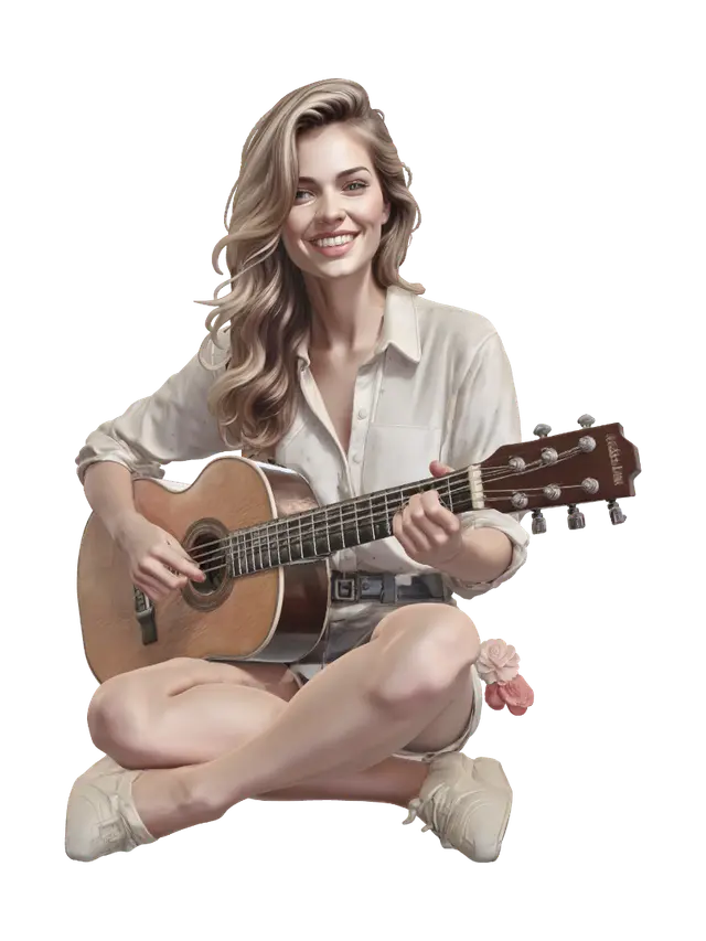 Blonde Guitar Girl - Singer 3D model, vytvořený pomocí AI
