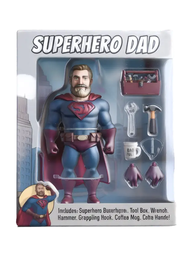 SuperHero Dad Toy - Caped 3D model, vytvořený pomocí AI