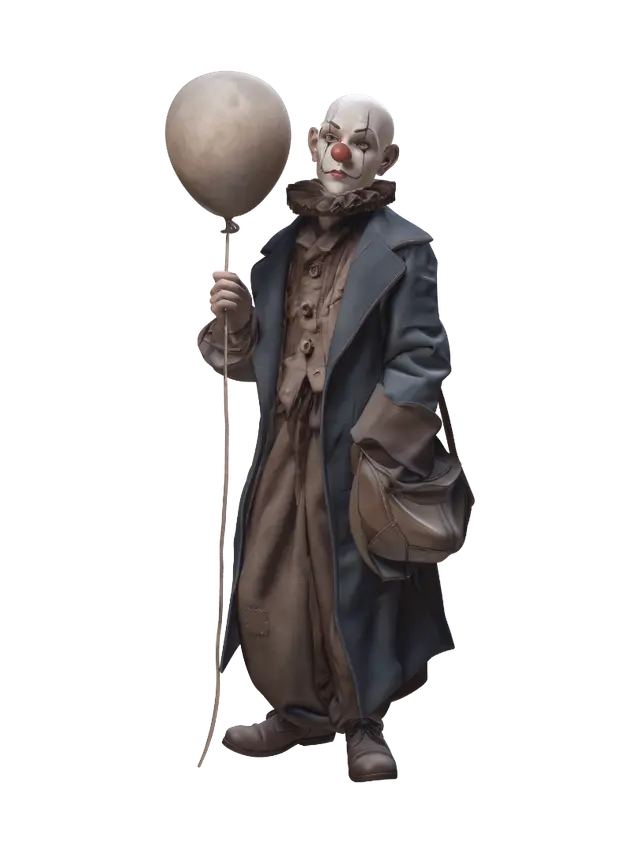 Melancholic Balloon Clown 3D model, vytvořený pomocí AI
