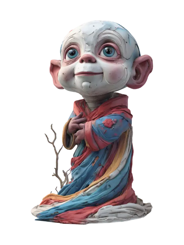 Whimsy Monk 3D model, vytvořený pomocí AI