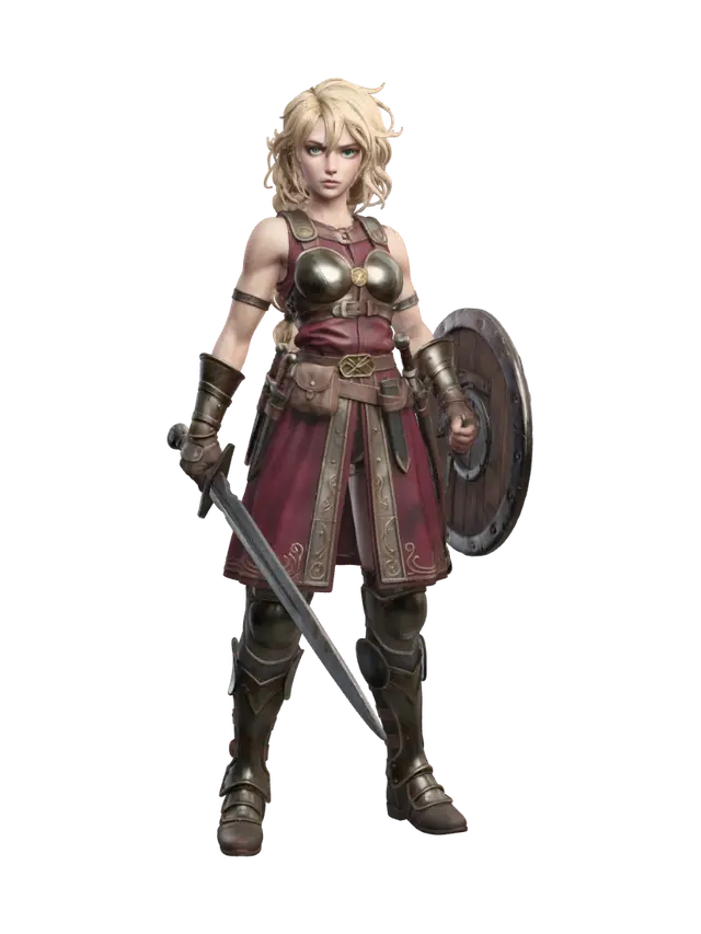Shieldmaiden of the Crimson Vale - Fantasyart 3D model, AI generated