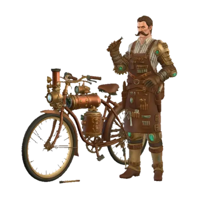 3D-модель Steampunk Engineer and His Steam Bicycle, сгенерированная ИИ