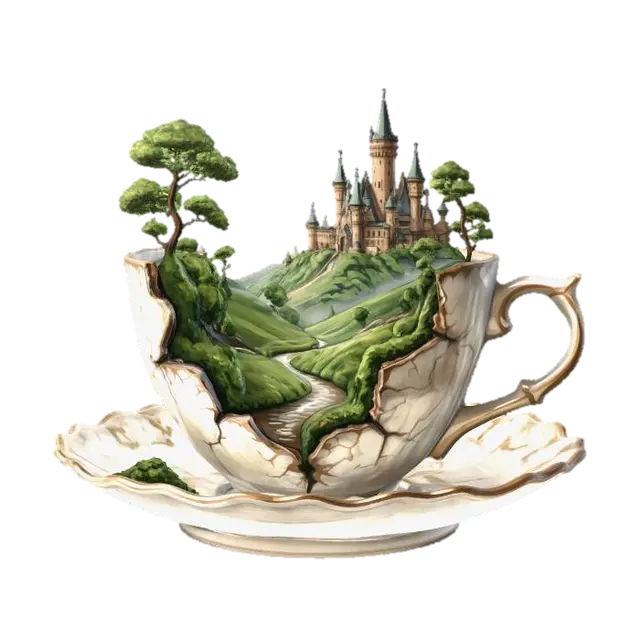 Castle in a Teacup - Storybook 3D model, vytvořený pomocí AI