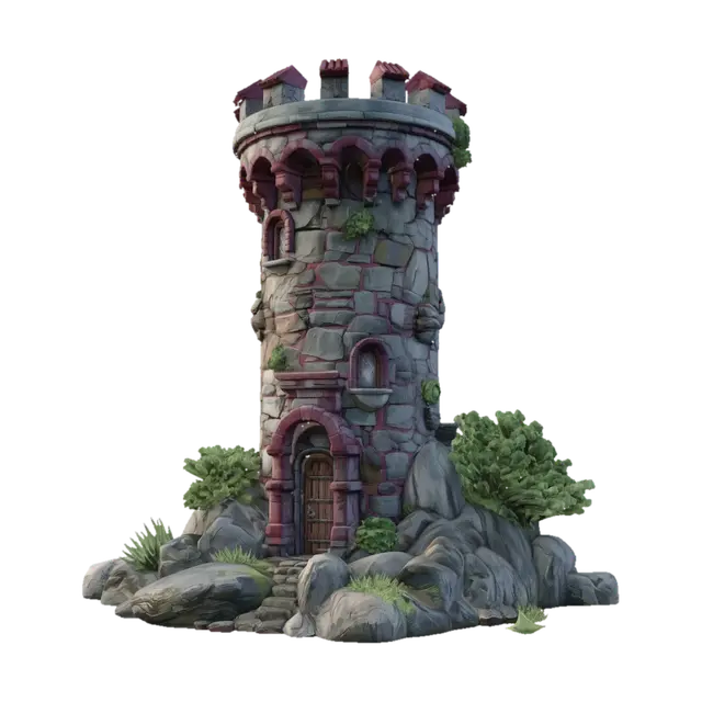 Red Arched Round Tower - Spire 3D model, vytvořený pomocí AI