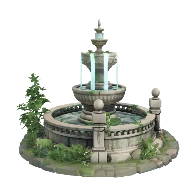 Verdant Cascade Fountain - Lush 3D model, vytvořený pomocí AI