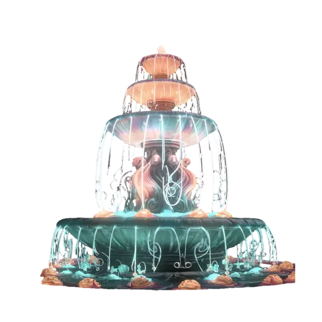 Rainbow Rose Fountain 3D model, vytvořený pomocí AI