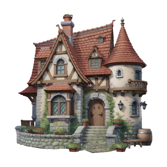 Storybook cottage v2 3D model, vytvořený pomocí AI