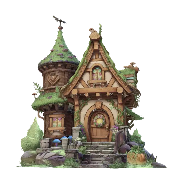 Mossy Hollow Cottage 3D model, vytvořený pomocí AI