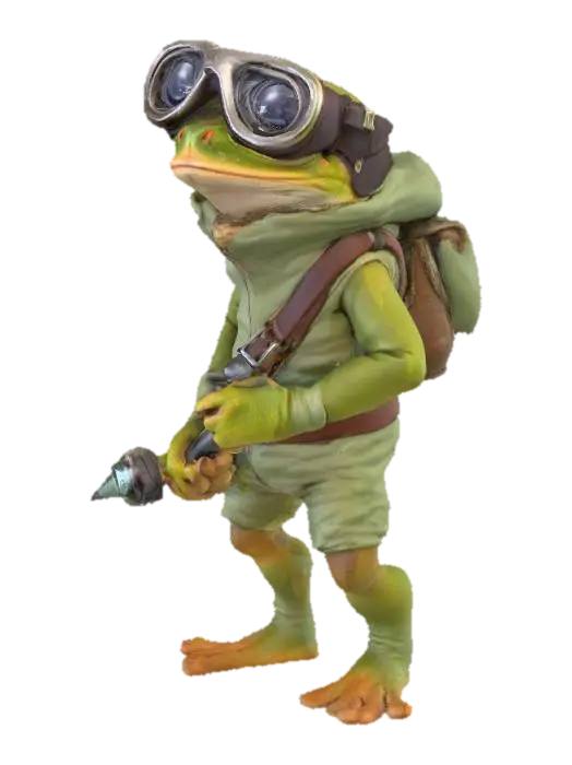 A small, determined Toad in giant goggles 3D model, vytvořený pomocí AI