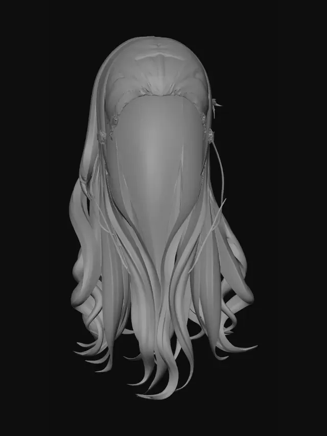 3D model for Create a high-quality 3D anime hairstyle for a Roblox UGC avatar: long, silky, voluminous hair with layered strands and a smooth flowing silhouette. Feminine anime-inspired design with detailed bangs framing the face, fluffy side strands, and softly curled ends. Cute, elegant princess aesthetic with clean, game-ready topology and optimized mesh.

Color: gradient from pearl white roots to soft pastel pink mid-lengths and sakura pink tips, with a smooth and subtle transition. Glossy finish with soft highlights, light reflections, and a dreamy anime shine.

Highly detailed hair clumps with natural depth and movement, symmetrical design, no clipping, Roblox-compatible proportions, optimized polygon count, and PBR-ready textures. Professional UGC asset quality with studio lighting, white backg