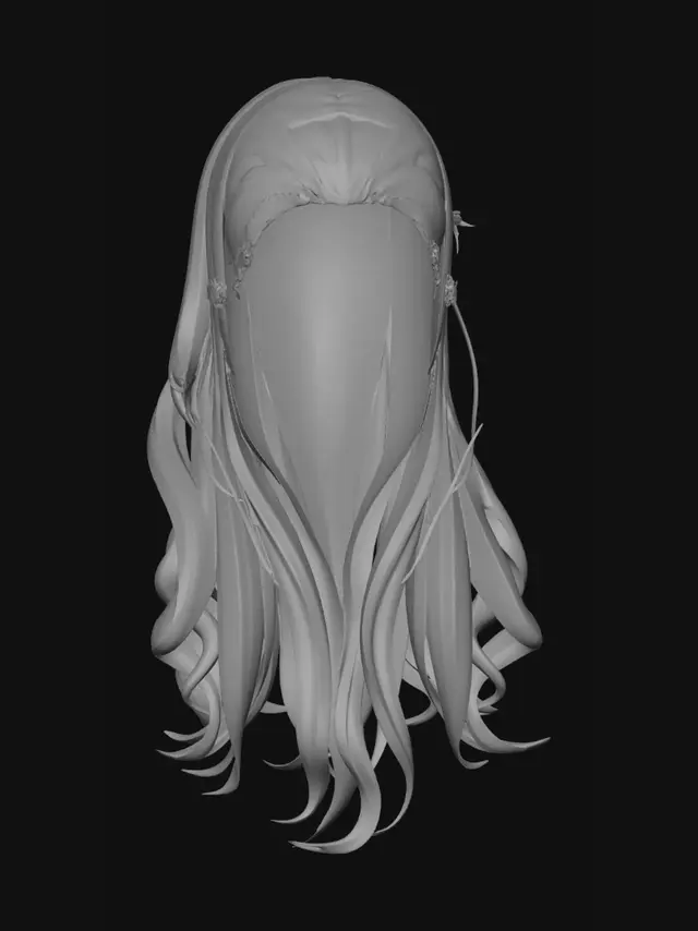 3D model for Create a high-quality 3D anime hairstyle for a Roblox UGC avatar: long, silky, voluminous hair with layered strands and a smooth flowing silhouette. Feminine anime-inspired design with detailed bangs framing the face, fluffy side strands, and softly curled ends. Cute, elegant princess aesthetic with clean, game-ready topology and optimized mesh.

Color: gradient from pearl white roots to soft pastel pink mid-lengths and sakura pink tips, with a smooth and subtle transition. Glossy finish with soft highlights, light reflections, and a dreamy anime shine.

Highly detailed hair clumps with natural depth and movement, symmetrical design, no clipping, Roblox-compatible proportions, optimized polygon count, and PBR-ready textures. Professional UGC asset quality with studio lighting, white backg