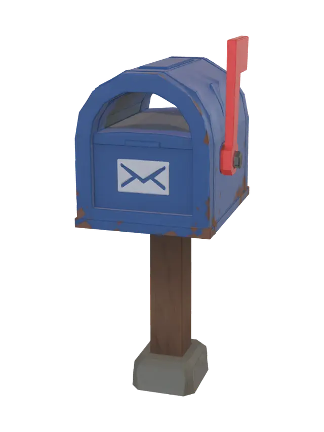 3D model for Rusty Blue Mailbox on a Wooden Post