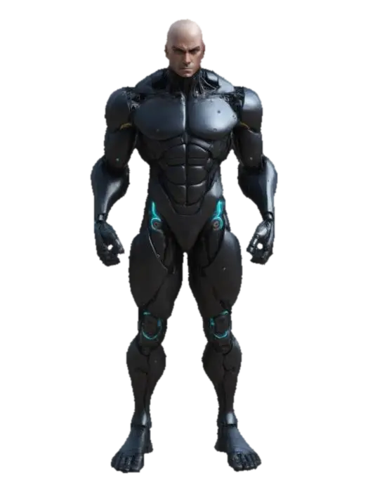 Cyborg Sentinel - Protagonist 3D model, vytvořený pomocí AI