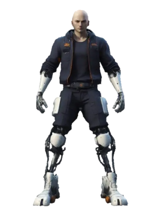Cyborg Adventurer - Trader 3D model, vytvořený pomocí AI