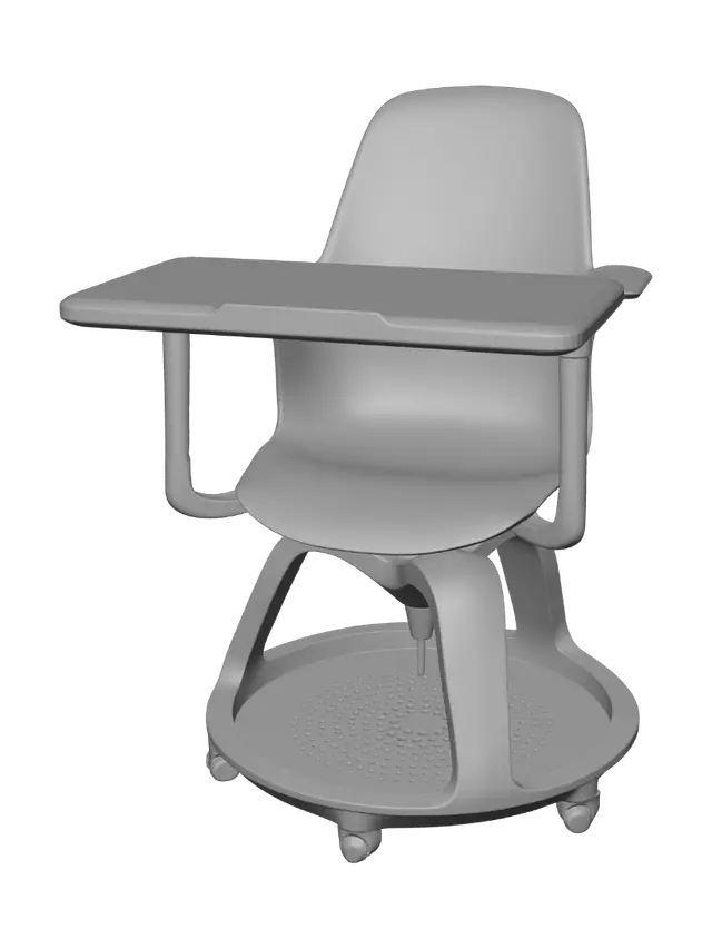3D model for Orange classroom chair with an attached desk