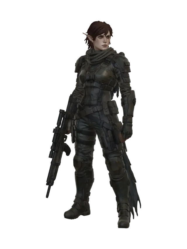 Jane Shepard Elf Warrior 3D model, vytvořený pomocí AI